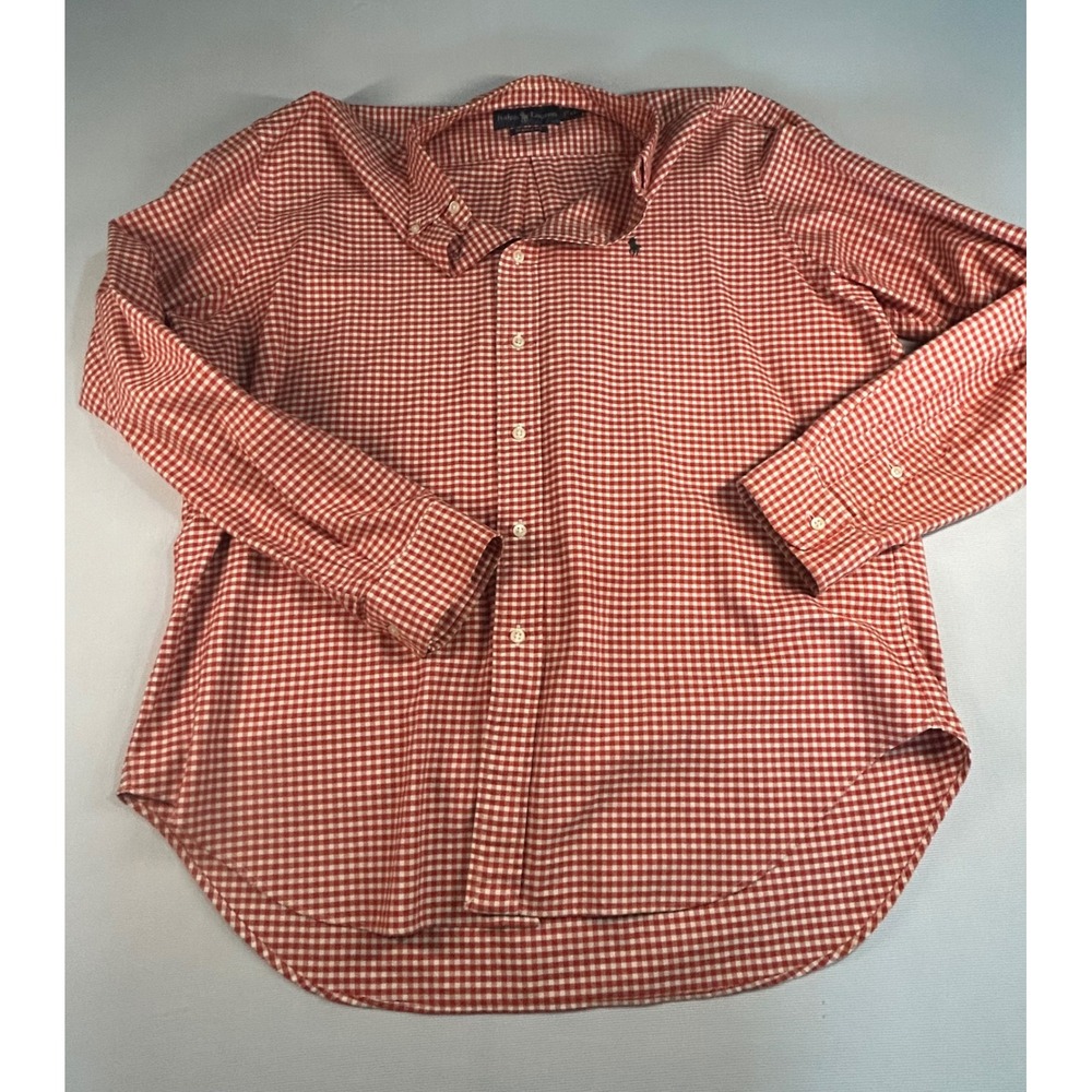 Ralph Lauren Mens XL Red White Gingham Button Down Shirt Classic Fit Long Sleeve